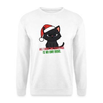 Weihnachtskatze Niemand hier Weihnachtsmütze Sarkastischer INFJ - Unisex Pullover - Weiß - Vorne - Alina (178cm) & Michal (187cm)