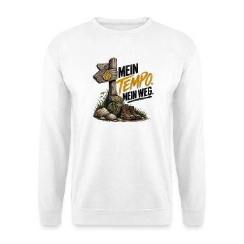 Mein Tempo. Mein Weg. – Buen Camino - Unisex Pullover - Weiß - Vorne - Alina (178cm) & Michal (187cm)