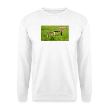 Gans - Wo ist mein Kaffee? - Unisex Pullover - Weiß - Vorne - Alina (178cm) & Michal (187cm)