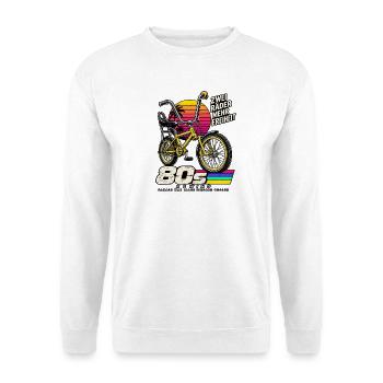 80er BMX Freiheit – Zweiräder - Unisex Pullover - Weiß - Vorne - Alina (178cm) & Michal (187cm)
