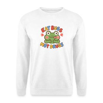 Iss, iss, Insekten, keine Drogen, lustiger Frosch - Unisex Pullover - Weiß - Vorne - Alina (178cm) & Michal (187cm)