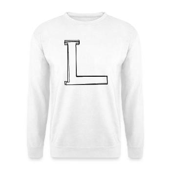 Buchstabe L handgezeichnet - Unisex Pullover - Weiß - Vorne - Alina (178cm) & Michal (187cm)