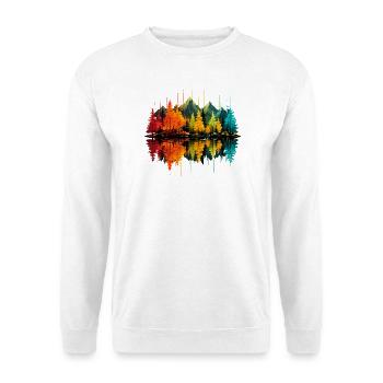 Herbstwald, Berge, See, Spiegelung, Kiefern - Unisex Pullover - Weiß - Vorne - Alina (178cm) & Michal (187cm)