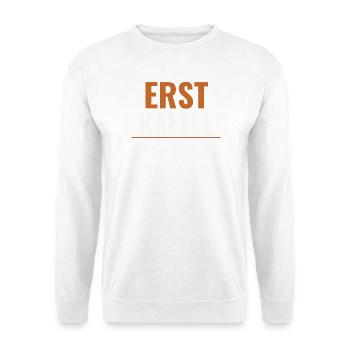Erst Kaffee – Shirt für Morgenmuffel & WG - Unisex Pullover - Weiß - Vorne - Alina (178cm) & Michal (187cm)