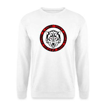 Rote Augen in einem schwarzen Kreis der Inschrift - Unisex Pullover - Weiß - Vorne - Alina (178cm) & Michal (187cm)