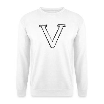 Buchstabe V handgezeichnet - Unisex Pullover - Weiß - Vorne - Alina (178cm) & Michal (187cm)