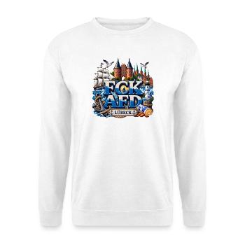 Hansestadt Lübeck gegen AFD - Unisex Pullover - Weiß - Vorne - Alina (178cm) & Michal (187cm)