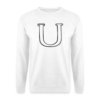 Buchstabe U handgezeichnet - Unisex Pullover - Weiß - Vorne - Alina (178cm) & Michal (187cm)