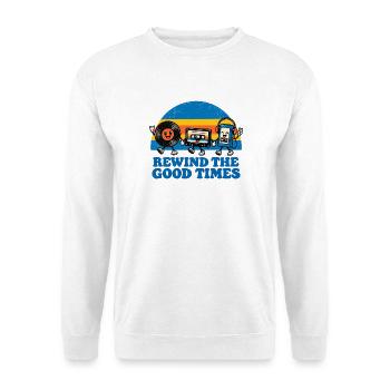Retro Rewind Gute Zeiten - Unisex Pullover - Weiß - Vorne - Alina (178cm) & Michal (187cm)