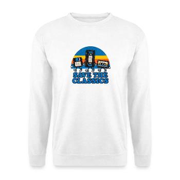 Save the Classics Kassette - Unisex Pullover - Weiß - Vorne - Alina (178cm) & Michal (187cm)