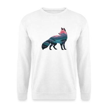 Wolfsilhouette mit Naturpanorama - Unisex Pullover - Weiß - Vorne - Alina (178cm) & Michal (187cm)