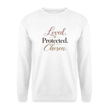 Geliebt. Geschützt. Gewählt. - Unisex Pullover - Weiß - Vorne - Alina (178cm) & Michal (187cm)