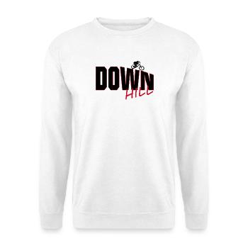Downhill: Dunkelroter Outline-Stil für Biker  - Unisex Pullover - Weiß - Vorne - Alina (178cm) & Michal (187cm)
