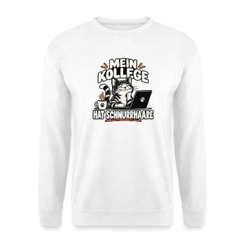 Mein Kollege hat Schnurrhaare Katze - Unisex Pullover - Weiß - Vorne - Alina (178cm) & Michal (187cm)