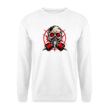 Red Skull Gasmasken-Illustration - Unisex Pullover - Weiß - Vorne - Alina (178cm) & Michal (187cm)