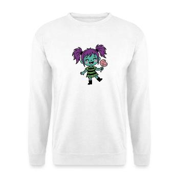 Süßes Zombie-Mädchen mit Zöpfen und Gehirnlutscher - Unisex Pullover - Weiß - Vorne - Alina (178cm) & Michal (187cm)