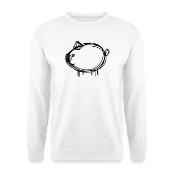 Schwein handgezeichnet - Unisex Pullover - Weiß - Vorne - Alina (178cm) & Michal (187cm)