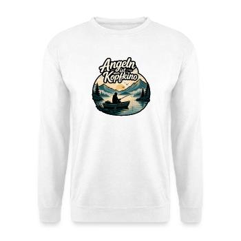 Angeln ist Kopfkino Fischer Boot T-Shirt - Unisex Pullover - Weiß - Vorne - Alina (178cm) & Michal (187cm)