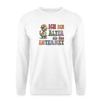 Ich bin älter als das Internet - Hippie Dino  - Unisex Pullover - Weiß - Vorne - Alina (178cm) & Michal (187cm)