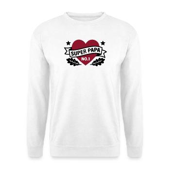 Super Papa Herz Abzeichen - Unisex Pullover - Weiß - Vorne - Alina (178cm) & Michal (187cm)