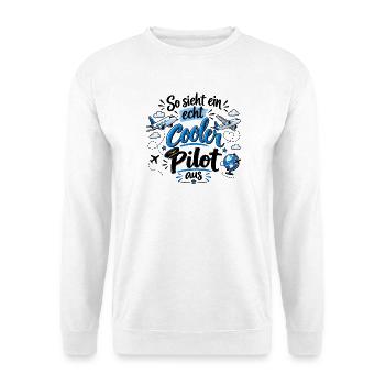 So sieht ein echt cooler Pilot aus - Flugzeug - Unisex Pullover - Weiß - Vorne - Alina (178cm) & Michal (187cm)
