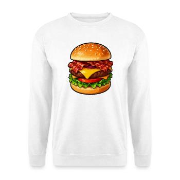 Hamburger Pop-Art Cartoon - Unisex Pullover - Weiß - Vorne - Alina (178cm) & Michal (187cm)