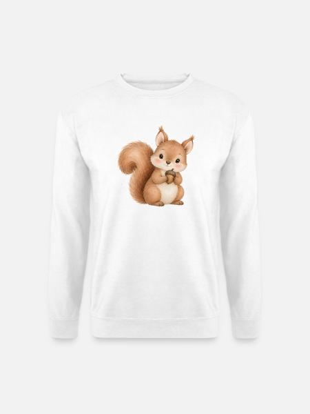 Süßes Eichhörnchen mit Eichel Aquarell Waldtier - Unisex Pullover - Weiß