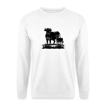 Angus-Kuh und Kalb - Unisex Pullover - Weiß - Vorne - Alina (178cm) & Michal (187cm)