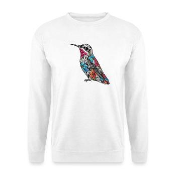 Kolibri Floral Tattoo-Stil - Unisex Pullover - Weiß - Vorne - Alina (178cm) & Michal (187cm)
