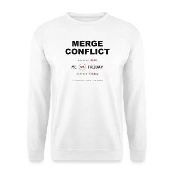 Merge Conflict: Me vs. Friday - Unisex Pullover - Weiß - Vorne - Alina (178cm) & Michal (187cm)