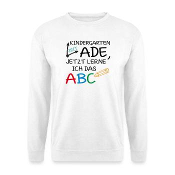 Kindergartenzeit ade, jetzt lerne ich das ABC - Unisex Pullover - Weiß - Vorne - Alina (178cm) & Michal (187cm)