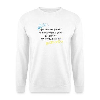 "Gestern klein, heute ganz groß..." - Unisex Pullover - Weiß - Vorne - Alina (178cm) & Michal (187cm)
