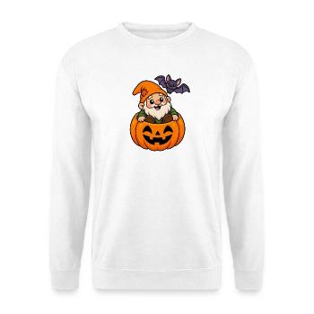 Kuscheliger Gnom im Kürbis Halloween - Unisex Pullover - Weiß - Vorne - Alina (178cm) & Michal (187cm)