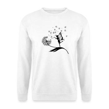 Schmetterlingdesign Pusteblumen Wiese Herzen Feen - Unisex Pullover - Weiß - Vorne - Alina (178cm) & Michal (187cm)