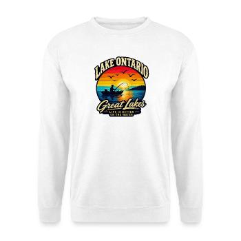 Angeln im Lake Ontario – Leben in den Großen Seen - Unisex Pullover - Weiß - Vorne - Alina (178cm) & Michal (187cm)