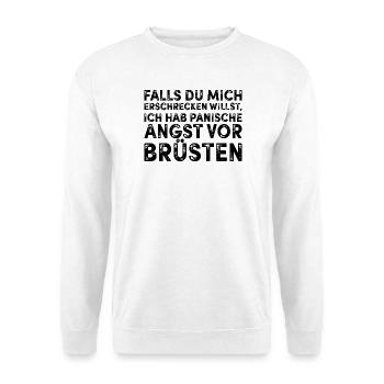 Panische Angst vor Brüsten - Unisex Pullover - Weiß - Vorne - Alina (178cm) & Michal (187cm)