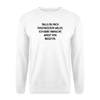 Brüste machen Panik - Unisex Pullover - Weiß - Vorne - Alina (178cm) & Michal (187cm)