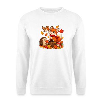 Herbst Waldtiere - Unisex Pullover - Weiß - Vorne - Alina (178cm) & Michal (187cm)