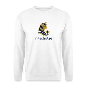 Nilschätze Pharao Profil Logo - Unisex Pullover - Weiß - Vorne - Alina (178cm) & Michal (187cm)