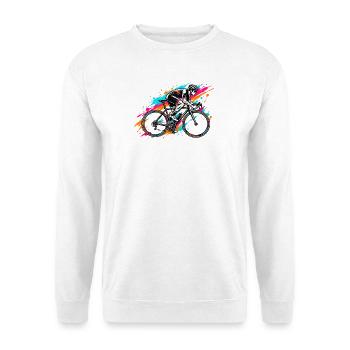 Neon-Splash Radfahrer - Unisex Pullover - Weiß - Vorne - Alina (178cm) & Michal (187cm)