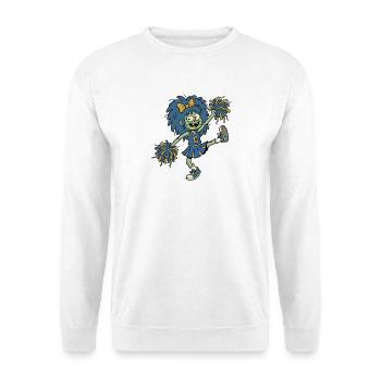 Cartoon-Zombie-Cheerleader mit tanzenden blauen Haaren - Unisex Pullover - Weiß - Vorne - Alina (178cm) & Michal (187cm)