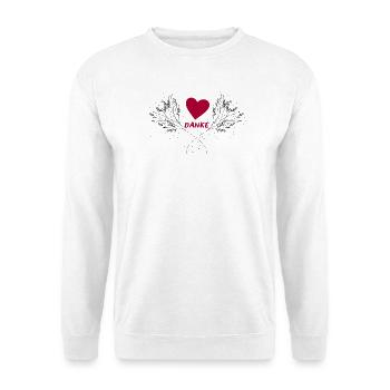 Danke mit Herz  - Unisex Pullover - Weiß - Vorne - Alina (178cm) & Michal (187cm)