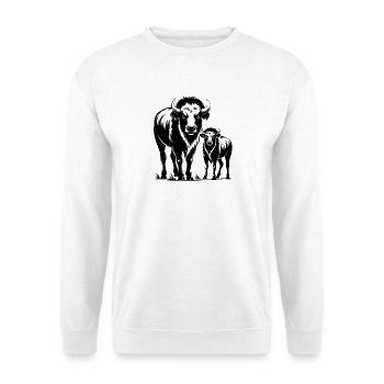 Bison und Kalb - Unisex Pullover - Weiß - Vorne - Alina (178cm) & Michal (187cm)