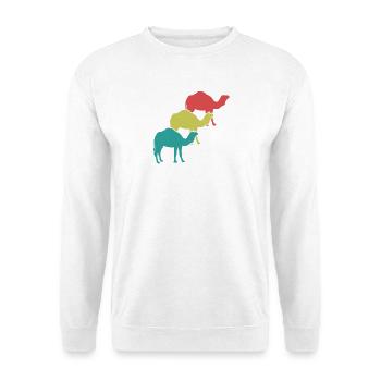 Kamel Trio Retro-Look - Unisex Pullover - Weiß - Vorne - Alina (178cm) & Michal (187cm)