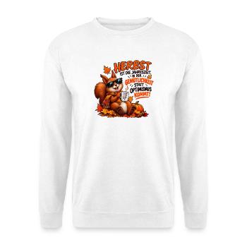 Herbstkuschel mit Kaffee-Eichhörnchen - Unisex Pullover - Weiß - Vorne - Alina (178cm) & Michal (187cm)