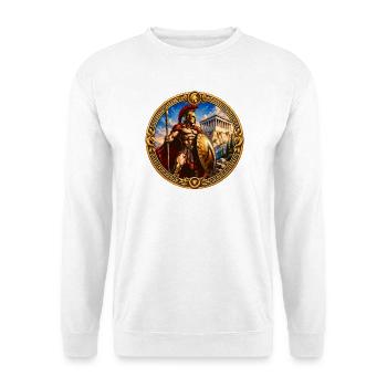 Spartanischer Krieger am Parthenon - Unisex Pullover - Weiß - Vorne - Alina (178cm) & Michal (187cm)