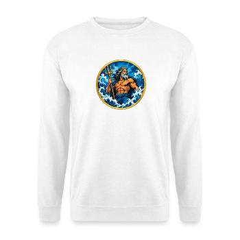 Poseidon im Sturm: Meeresgott im Kreis - Unisex Pullover - Weiß - Vorne - Alina (178cm) & Michal (187cm)