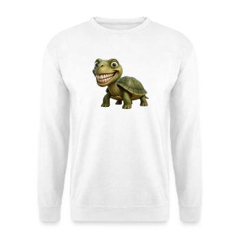 Funny Smile Turtle – Happy Shell - Unisex Pullover - Weiß - Vorne - Alina (178cm) & Michal (187cm)