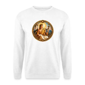 Goldene Sonnenharfe der Muse - Unisex Pullover - Weiß - Vorne - Alina (178cm) & Michal (187cm)