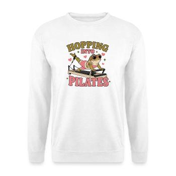  Meditation Pilates REFORMER-HOPPING Frosch Yoga - Unisex Pullover - Weiß - Vorne - Alina (178cm) & Michal (187cm)